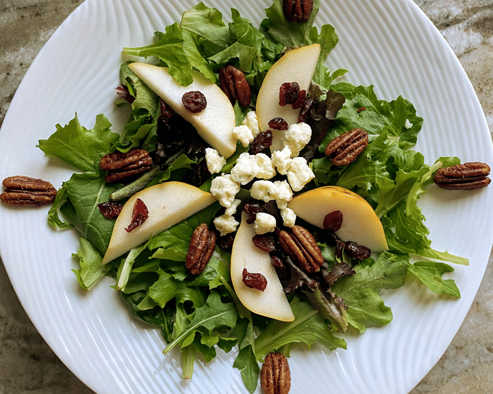 Pear Cranberry Blue Cheese Salad The Indulgent Yogi