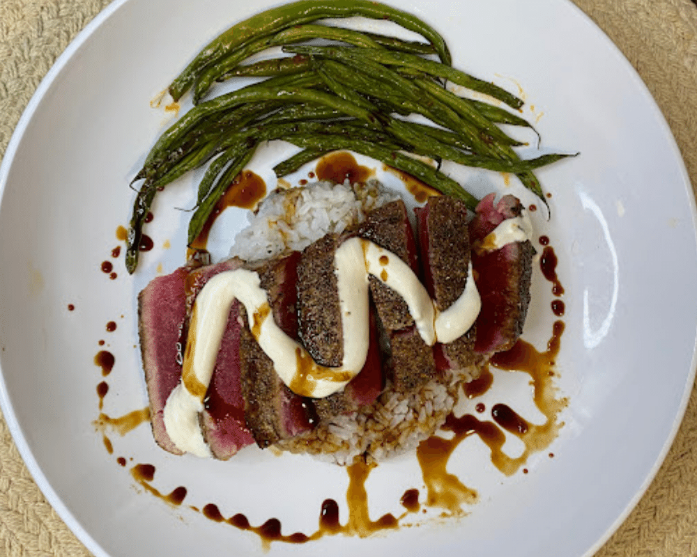 Scott’s Seared Tuna with Wasabi Aioli and Soy Reduction