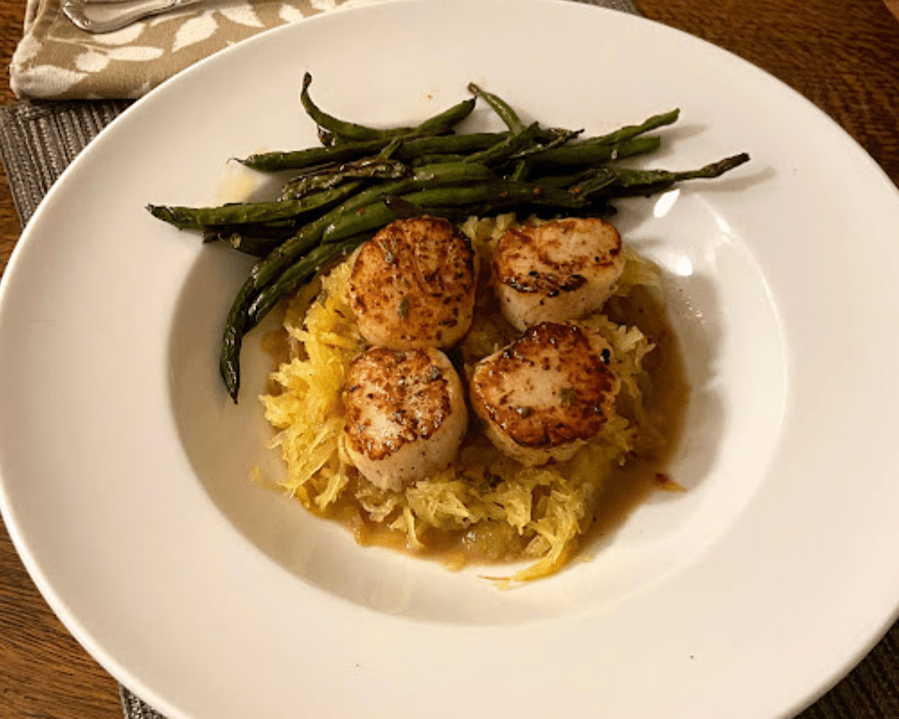 Spaghetti Squash with Seared Scallops and Brown Butter