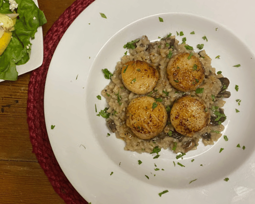 Seared Scallops with Mushroom Risotto