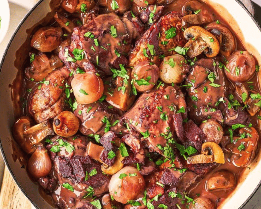 Julia Child’s Cog Au Vin (Chicken and Wine)